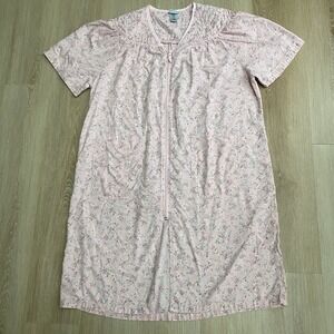 VTG Nick & Sarah Housecoat Zip Front Duster Robe Womens Nightgown 3X Pink Floral